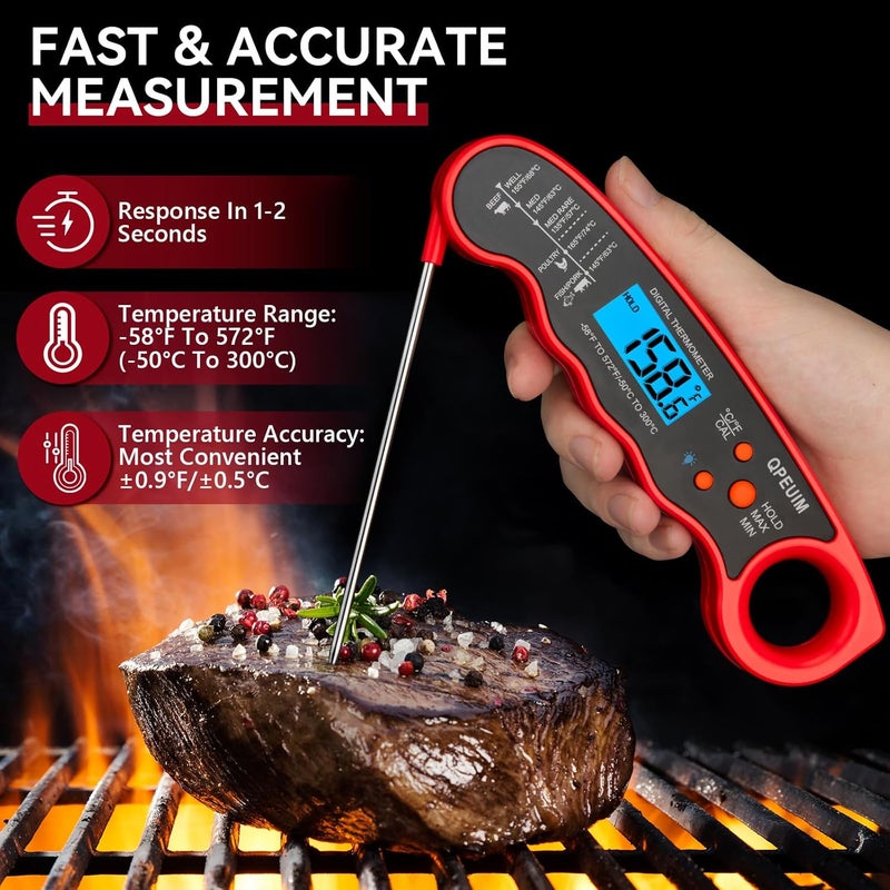 QPEUIM Meat Thermometer Digital Instant Read Waterproof Food Thermometer with Backlight & Calibration for Grill and Cooking, Turkey, Valentines Day Gifts for Men Women by - Image 2